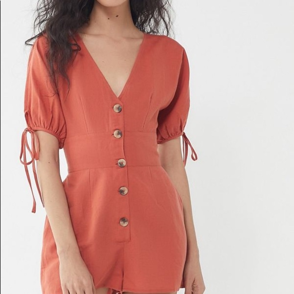Urban Outfitters Linen Lilly Button Up Romper